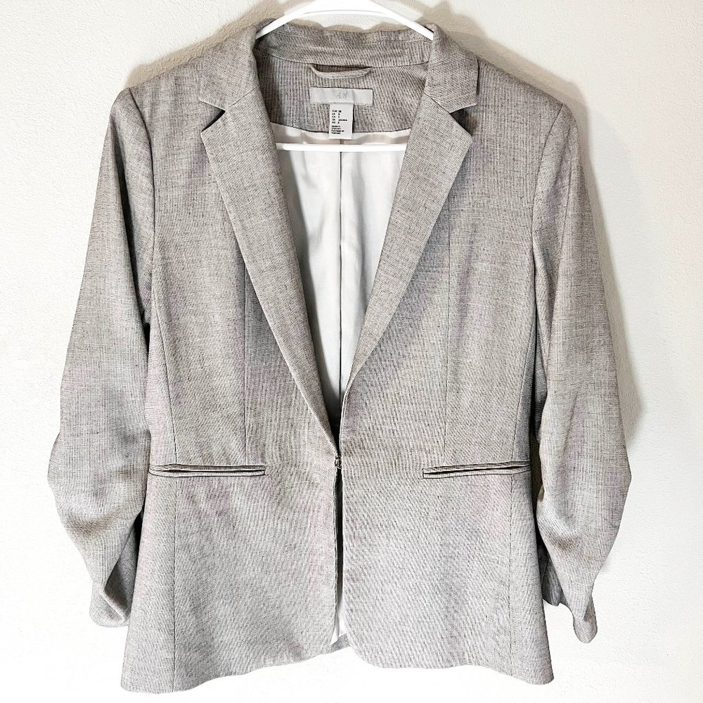 4/$15 💖 H&M Gray Woven Blazer Ruched Sleeves